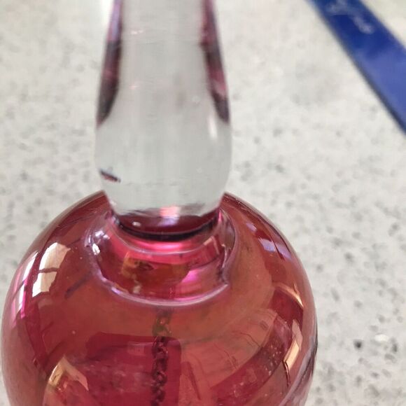 Vintage Cranberry Glass Bell With Etched Flower, 5 1/2” - Picture 3 of 4